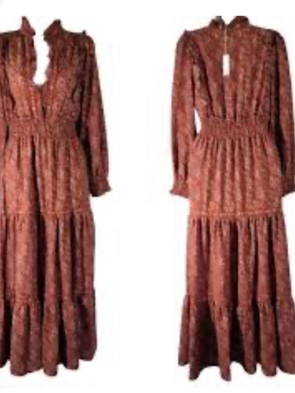Rust Floral Long-Sleeve Maxi Dress